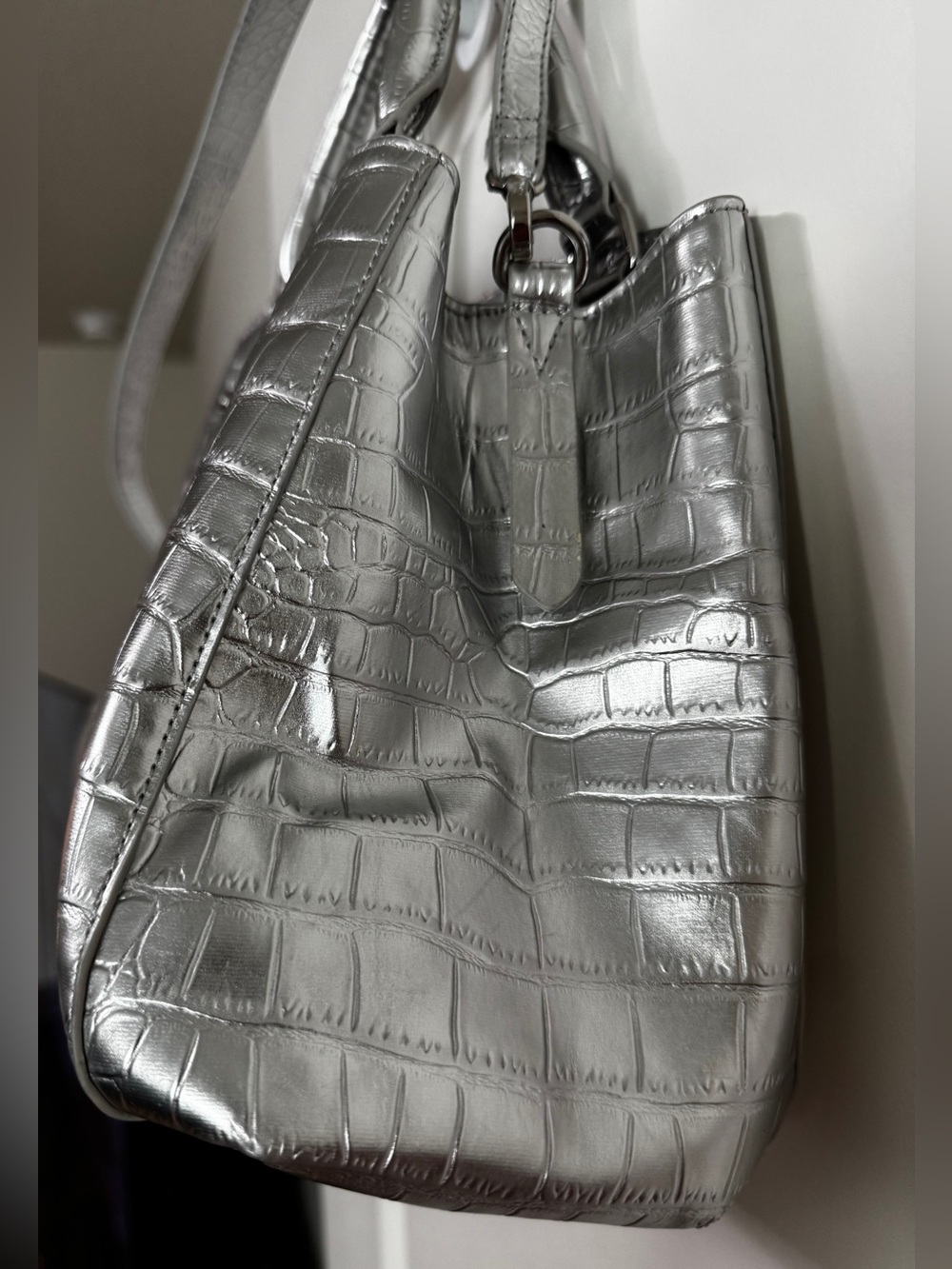 Steve Madden Silver Croc Embossed Satchel Crossbody Bag EUC - Picture 7 of 15